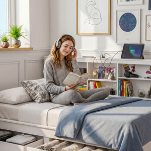 Double Farmhouse Bed Frame | Storage Headboard, Charging Station & Drawers | White