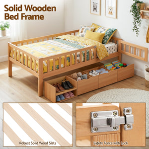 Kids Single Bed Frame | 3 Storage Drawers | Montessori Style | Natural