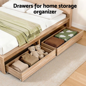 Under Bed Storage Drawers | 2 Pack | Wooden Rolling Drawers | King Single & Queen