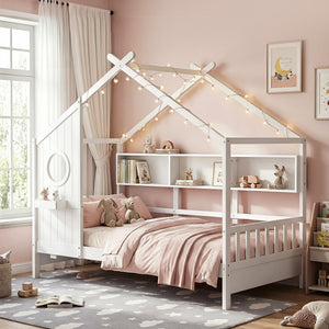 Kids Single House Bed Frame | Solid Wood Montessori | White