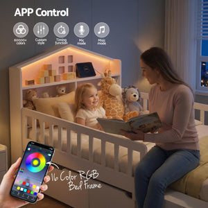 Single Bed Frame | 2 Drawers | USB Ports | LED Light | Solid Wood | White