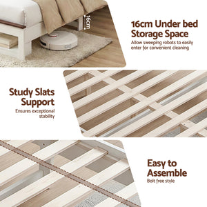 Double Bed Frame | Bookcase Headboard & Footboard | Charging Station | LED Light | White