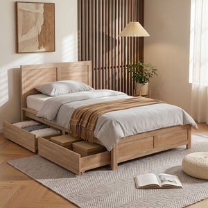Single Bed Frame | Wooden Bed Base with 2 Drawers | Walnut