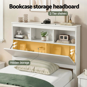 Single Wooden Bed Frame | Storage Headboard & Footboard | White