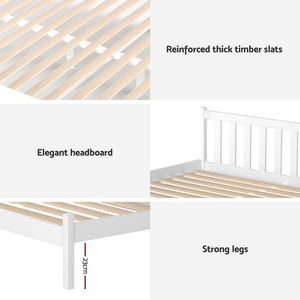 Bed Frame | Double Size Wooden Platform Bed with 2 Storage Drawers | White SOFIE