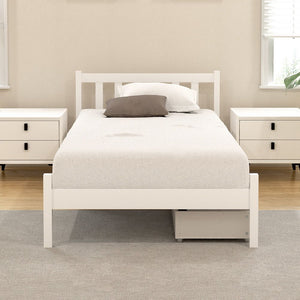 Bed Frame | Single Size Wooden Platform Bed with 2 Storage Drawers | White SOFIE