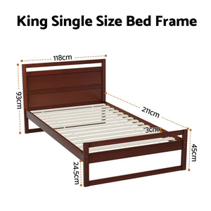 Artiss Bed Frame King Single Size Wooden Walnut WITTON