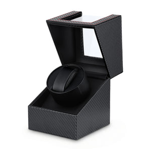 Single Watch Winder | Automatic Quiet Motor | Carbon Fibre Look | Black