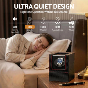 Single Watch Winder | Automatic Quiet Motor | Carbon Fibre Look | Black