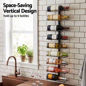 Wall Mounted Wine Rack | 9 Bottle Metal Display Rack | Black