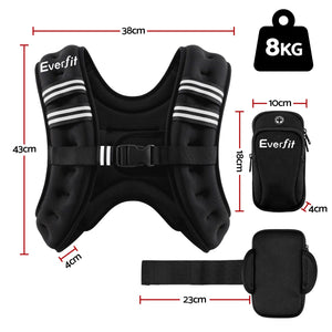 Everfit 8kg Weighted Vest Men Women, Reflective Running Vest with Armband Pouch