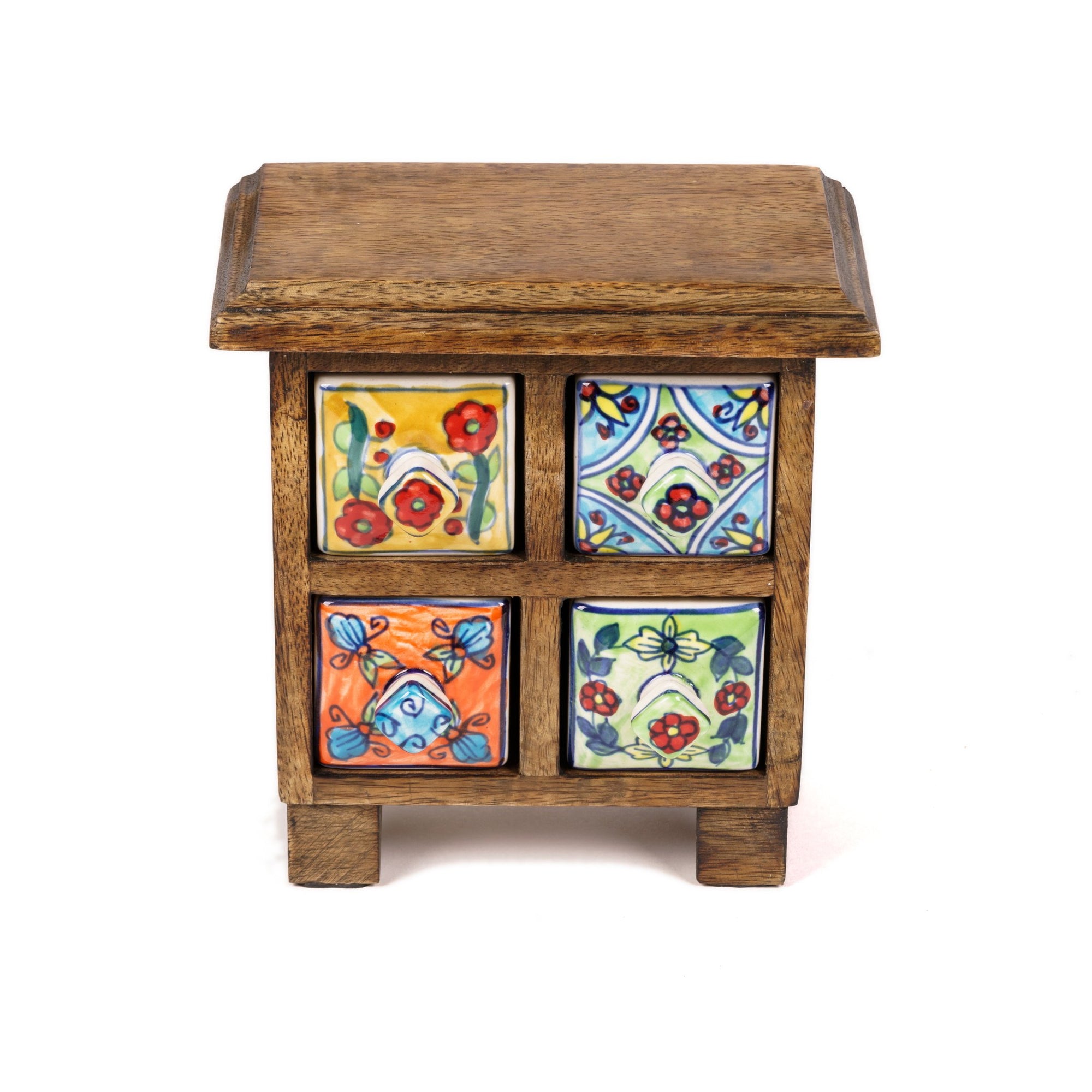 Wood and Ceramic 4 Jewelry Drawer | Hand Crafted With Love