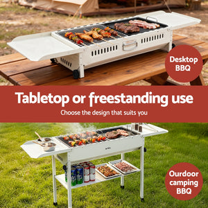 Portable BBQ Grill Set | Stainless Steel Racks + Pans | Outdoor Cooking