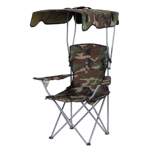 Camping Chair with Canopy | Folding Portable Seat | 120kg Capacity | Army Green