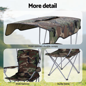 Camping Chair with Canopy | Folding Portable Seat | 120kg Capacity | Army Green