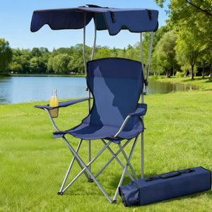 Folding Chair with Canopy | Portable Camping Seat | 120kg Capacity | Navy Blue