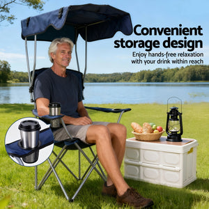 Folding Chair with Canopy | Portable Camping Seat | 120kg Capacity | Navy Blue
