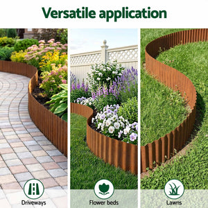 Metal Garden Edging | 10ft Flexible Corrugated Steel Border | Rust