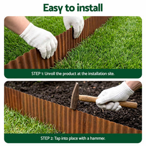 Metal Garden Edging | 10ft Flexible Corrugated Steel Border | Rust