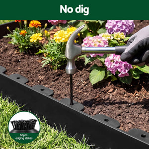 Plastic Garden Edging | 60ft Flexible Lawn Border | 30 Pack | Black
