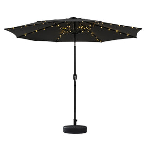 Market Umbrella | 2.9m | With Base + String Lights | Black