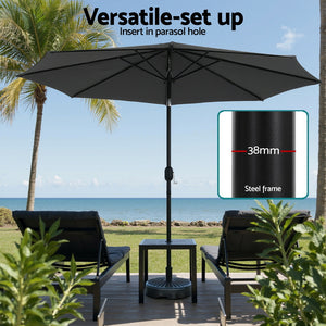 Outdoor Umbrella | 2.9m | Tilt + String Lights | Charcoal Shade (Set A)