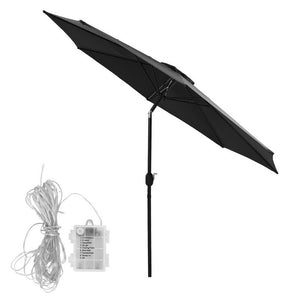 Patio Umbrella | 2.9m | Tilt + String Lights | Black