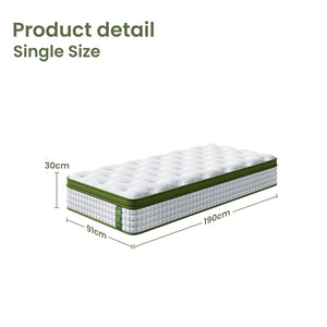 30cm Hybrid Mattress | Single | Cooling Gel Memory Foam | 5-Zone Pocket Spring