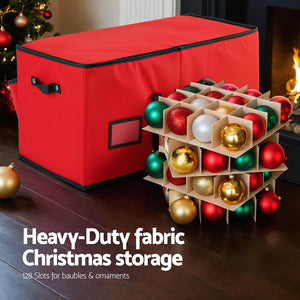 Christmas Bauble Storage Box | 128 Slot Ornament Container | Xmas Decoration Organiser