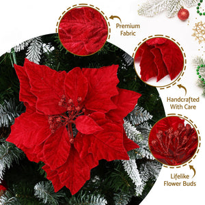 Christmas Tree Flower Set 14pcs | Red Magnolia Ornaments | Garland & Wreath Decor