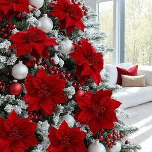 Christmas Tree Flower Set 14pcs | Red Magnolia Ornaments | Garland & Wreath Decor