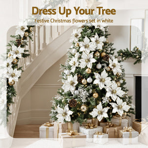 Christmas Tree Flower Set 14pcs | White Magnolia Ornaments | Garland & Wreath Decor