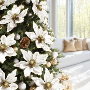Christmas Tree Flower Set 14pcs | White Magnolia Ornaments | Garland & Wreath Decor