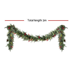 3m Pre-Lit Christmas Garland | LED Lights | Pine Cones | Green Xmas Decoration