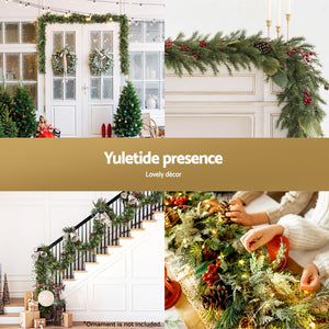 3m Pre-Lit Christmas Garland | LED Lights | Pine Cones | Green Xmas Decoration