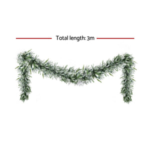 Christmas Garland 3m | Pre-Lit LED Lights | Snow Frosted Tips | Green Xmas Decoration