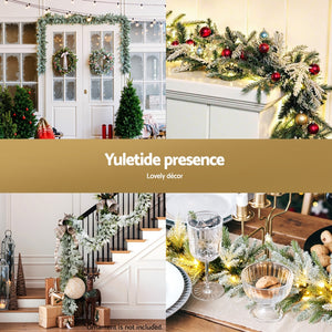 Christmas Garland 3m | Pre-Lit LED Lights | Snow Frosted Tips | Green Xmas Decoration