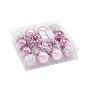 Christmas Tree Decoration Set | 33pcs Baubles & Ornaments | Pink Party & Holiday Decor