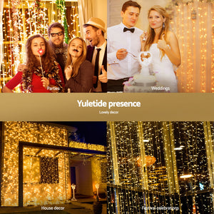 Christmas Curtain Lights 3m x 3m | 300 LED Warm White String Lighting
