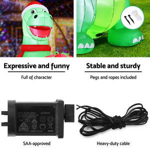 Inflatable Christmas Dinosaur 1.8m | LED Light-Up Outdoor Decoration