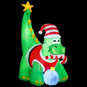 Inflatable Christmas Dinosaur 1.86m | LED Light Up Xmas Decoration | Outdoor & Indoor Use