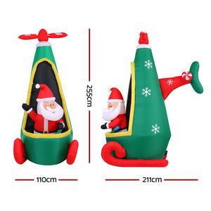 Christmas Inflatable Santa in Helicopter 2.55m | LED Illuminated Outdoor Xmas Decoration