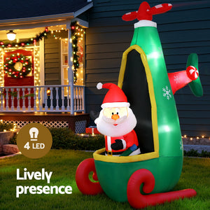 Christmas Inflatable Santa in Helicopter 2.55m | LED Illuminated Outdoor Xmas Decoration