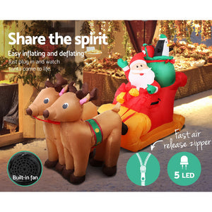 Christmas Inflatable Santa Sleigh | 2.2M | Illuminated Decorations