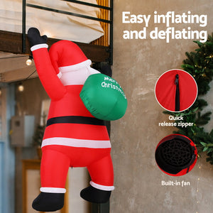 Christmas Inflatable Santa Climbing 1.9m | LED Illuminated Outdoor Decoration