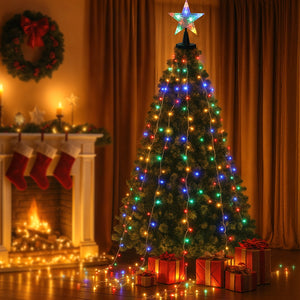 Waterfall Christmas Lights 2.5m | 300 LED String Lights with Star Topper | Xmas Decoration