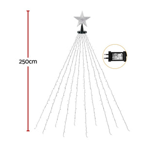 Christmas Lights Waterfall 2.5m | 300 LED String Lights with Star Topper | Indoor & Outdoor Xmas Decoration