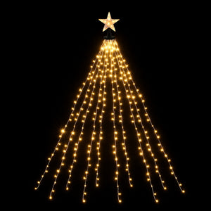 Christmas Lights Waterfall 2.5m | 300 LED String Lights with Star Topper | Indoor & Outdoor Xmas Decoration