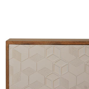 Acadia White Sideboard | Solid Mango Wood | Oak Finish | 1 Carved Door & 3 Drawers