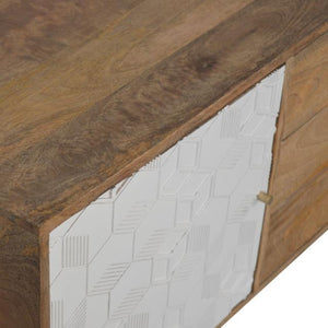 Acadia White Sideboard | Solid Mango Wood | Oak Finish | 1 Carved Door & 3 Drawers